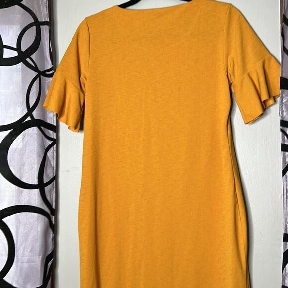 Code Shift Dress Autumn Yellow Ruffle Short Sleeves Knee Length size 14 - Picture 12 of 15